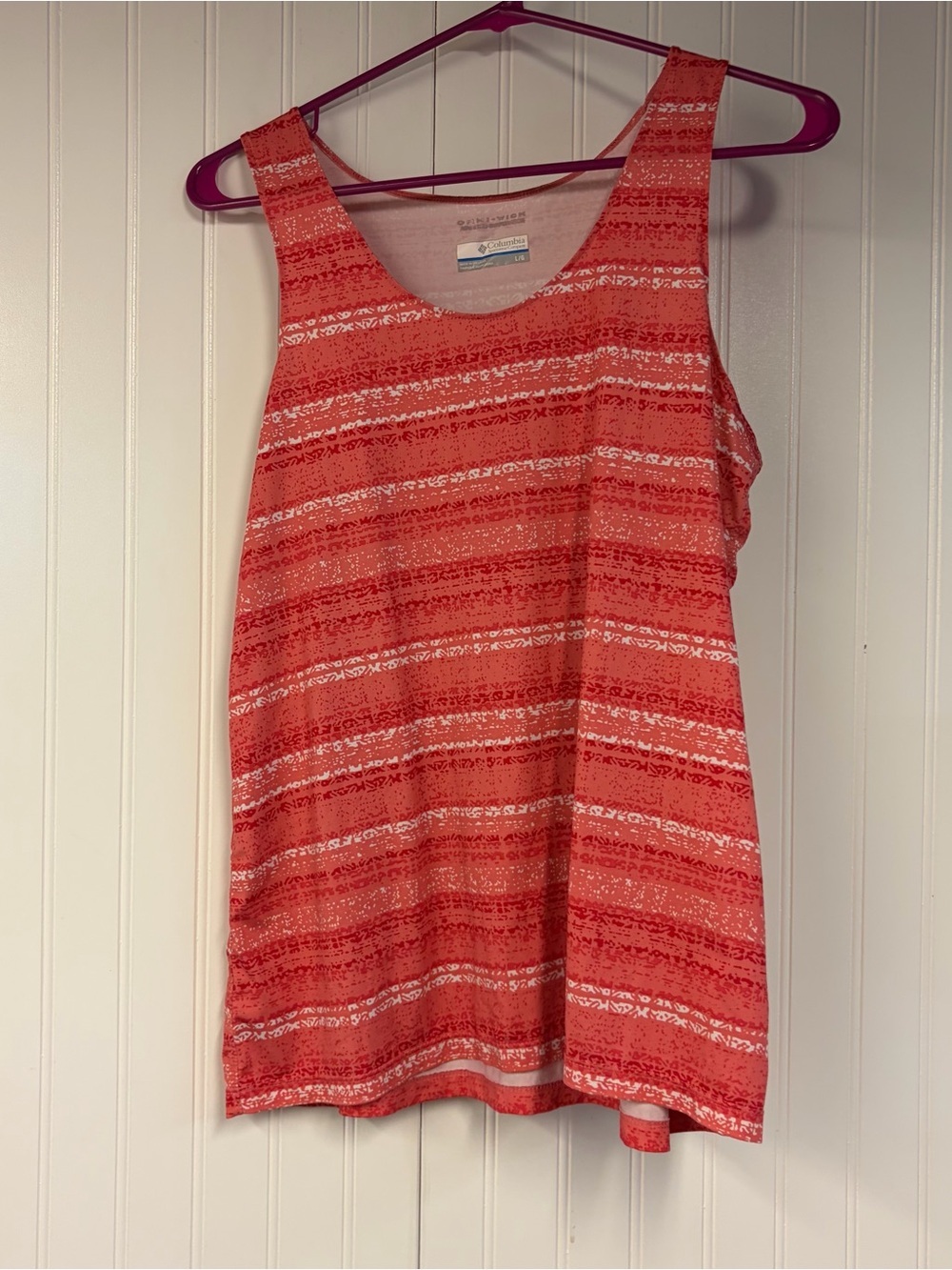 Columbia Red Coral Striped Sleeveless Tank Top Large Outdoor